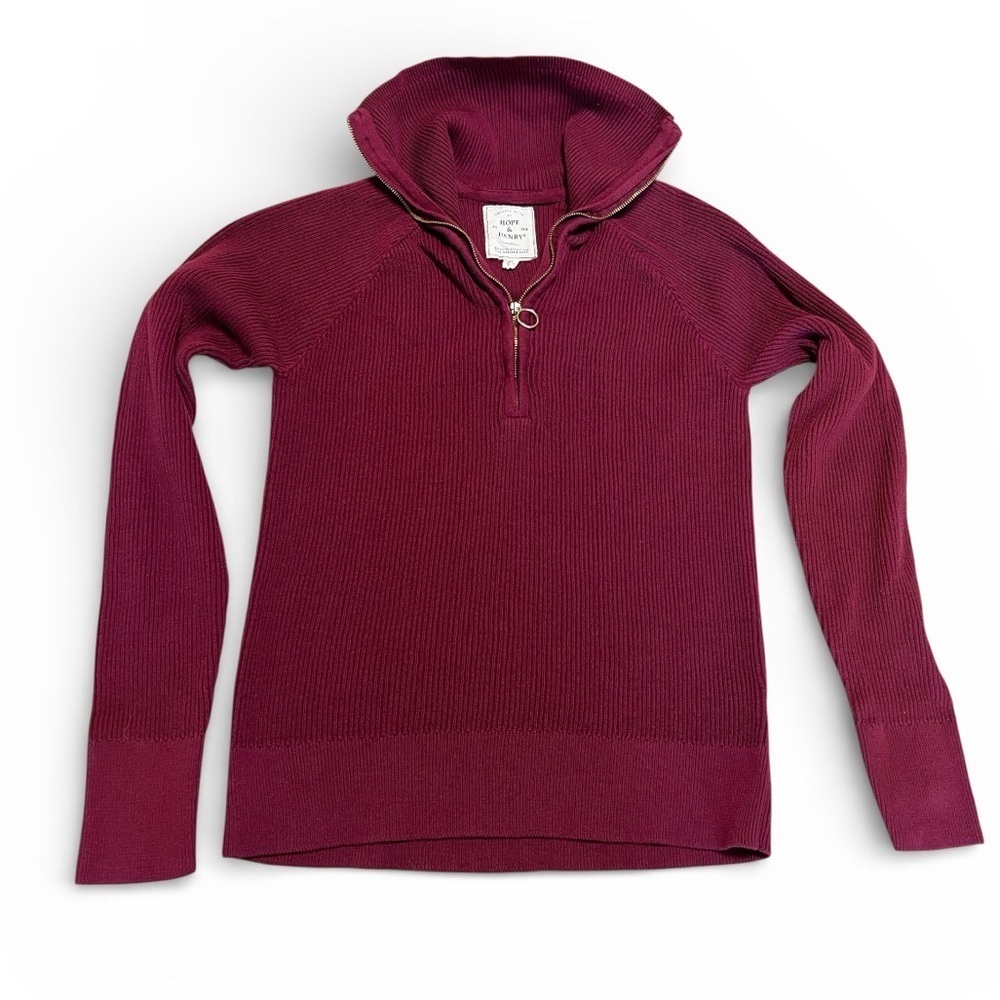 Hope & Henry Ribbed Half Zip Sweater Pullover Burgundy Ox Blood Women’s Large